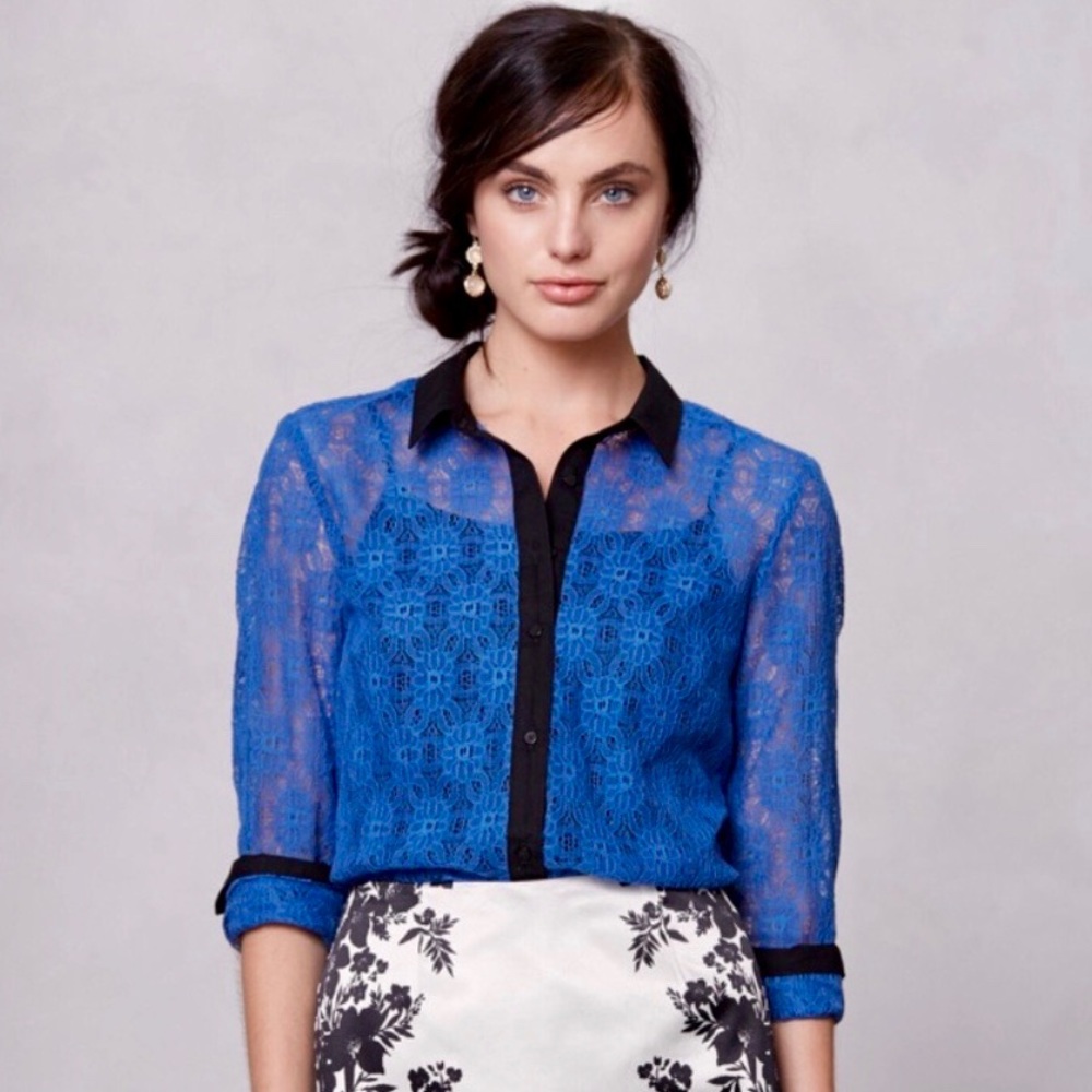 Anthropologie Blue Chic Versatile Lace Top SZ 0 - Picture 2 of 2